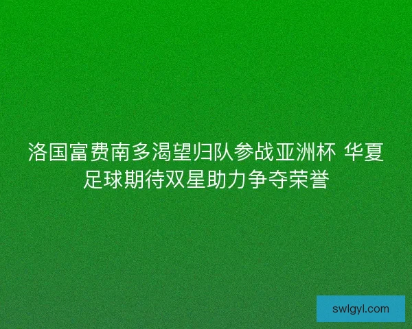 洛国富费南多渴望归队参战亚洲杯 华夏足球期待双星助力争夺荣誉